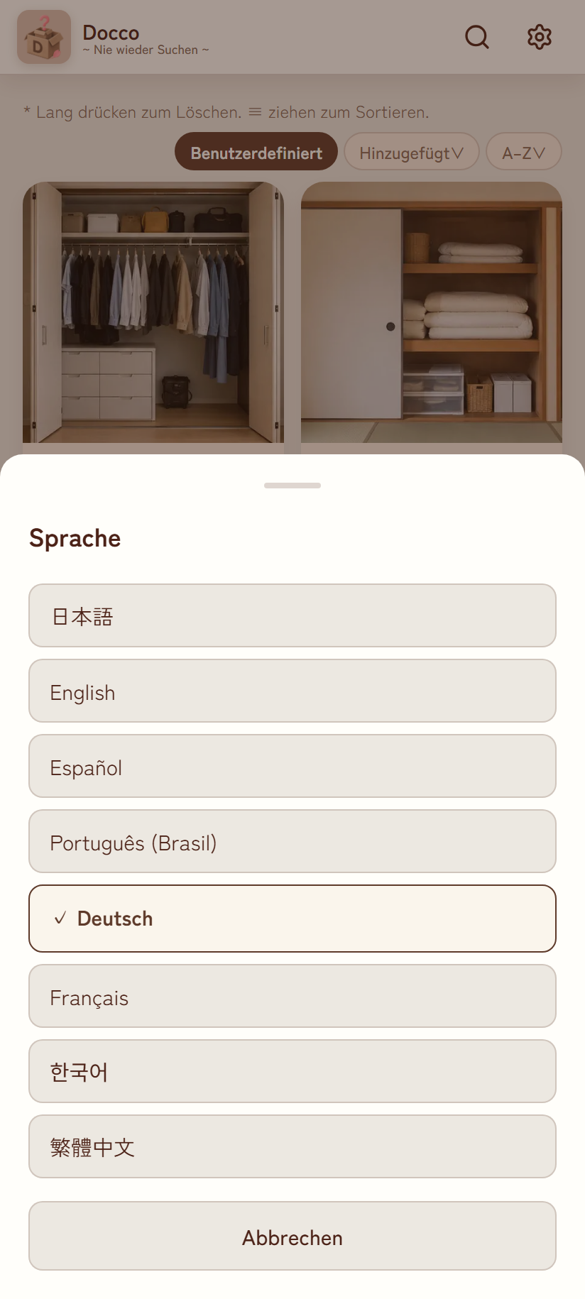 Fenster zum Sprachwechsel