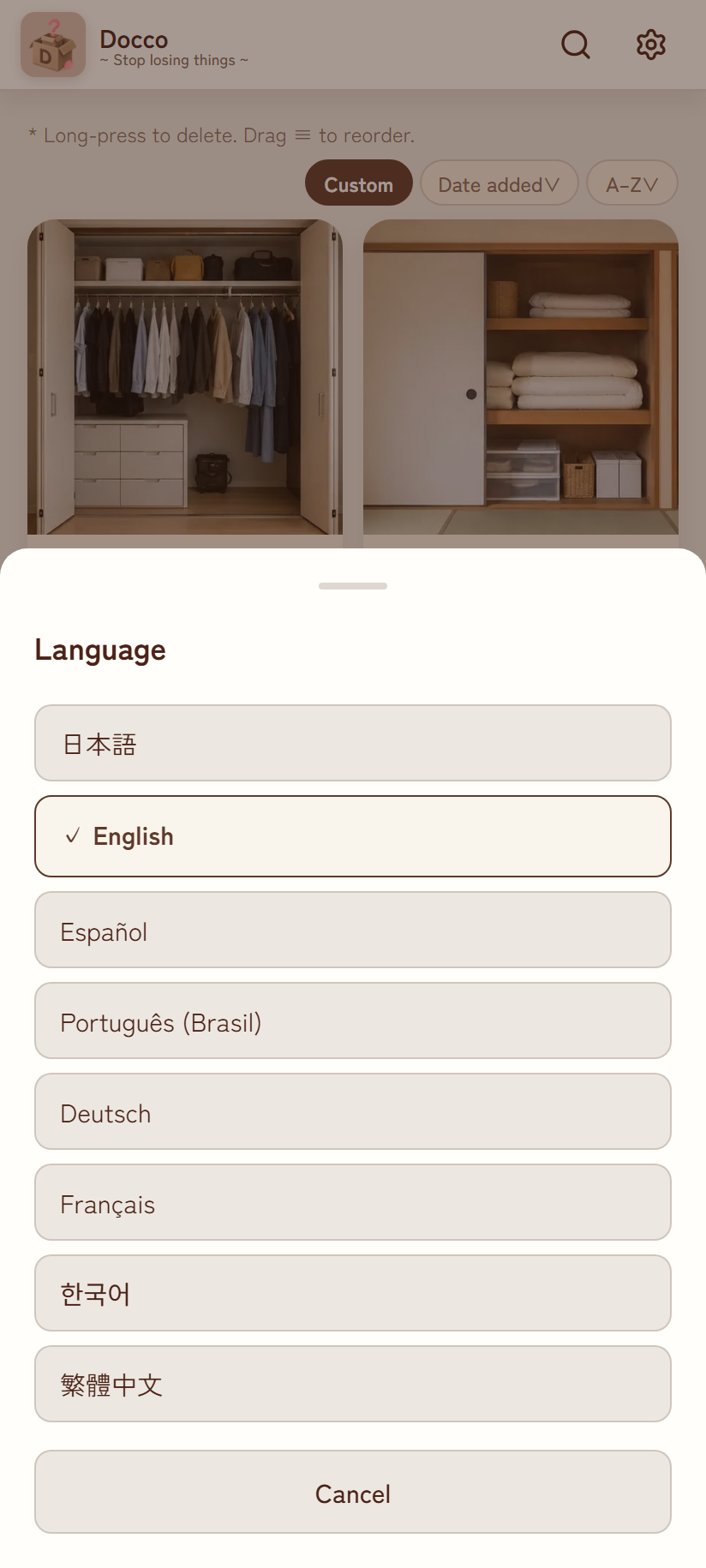 Language switch modal