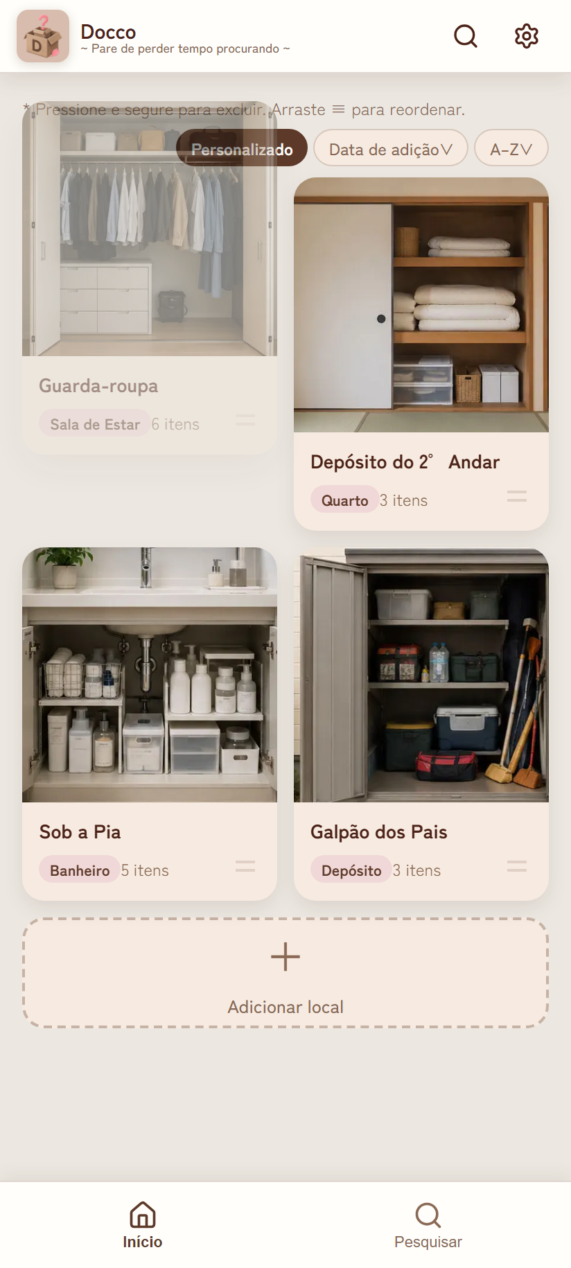 Arrastando um cartão para reordenar