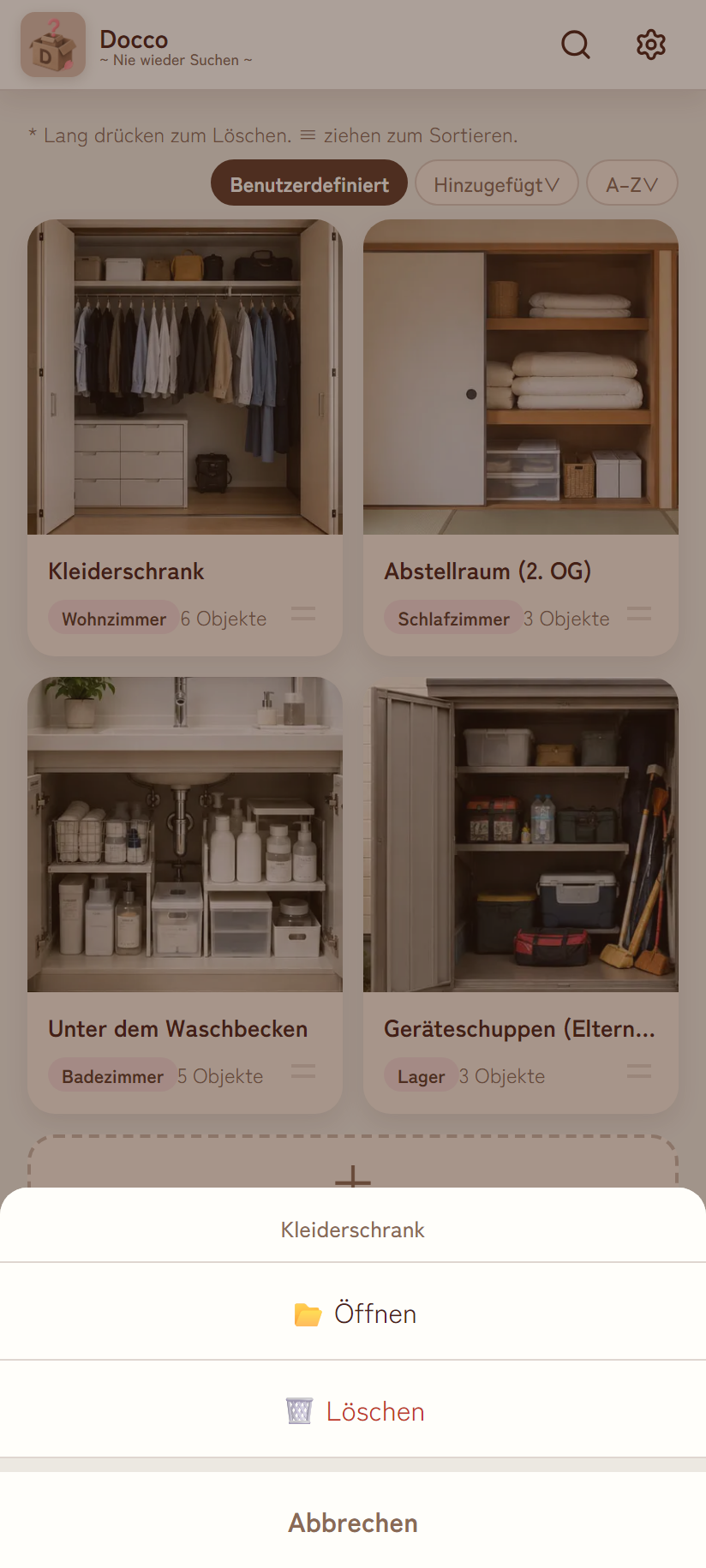 Menü bei langem Drücken einer Ortskarte