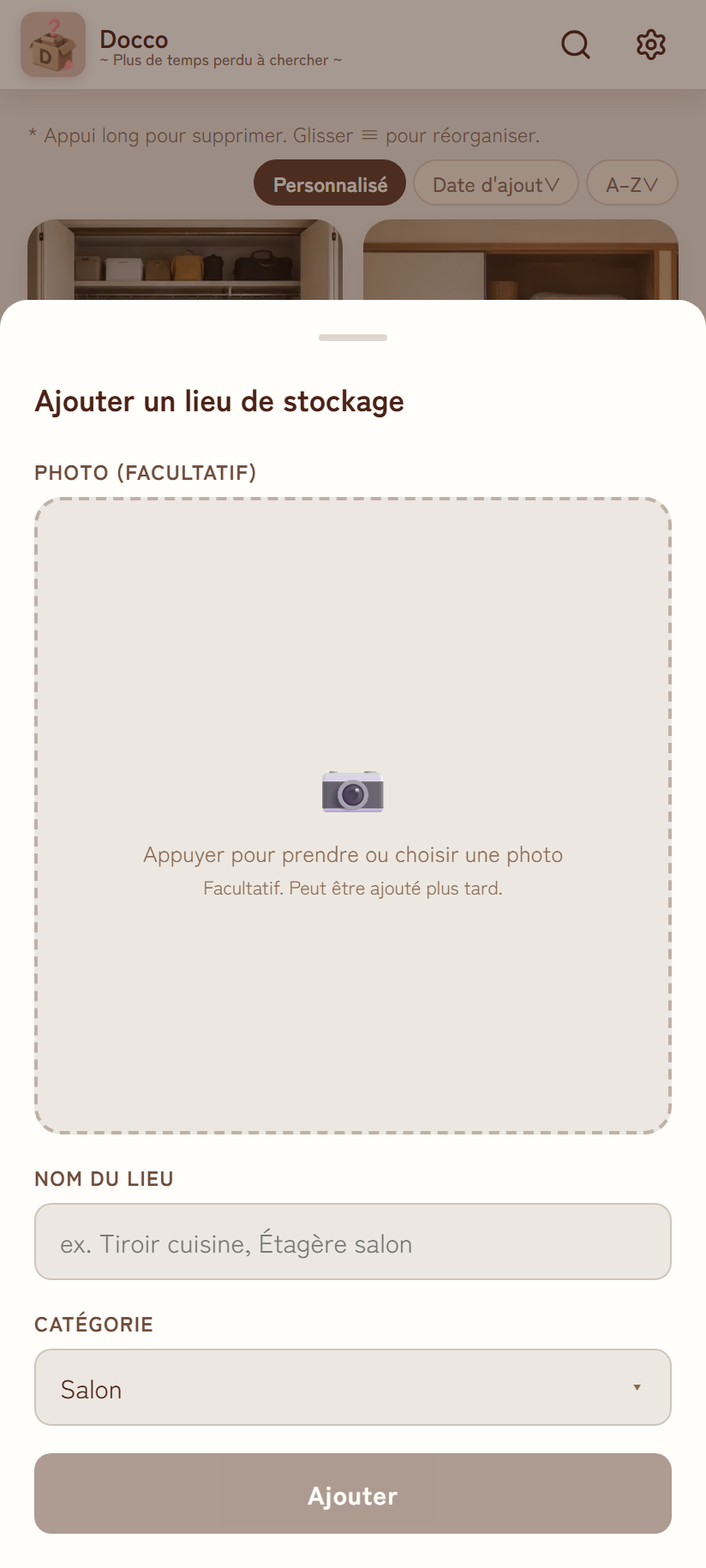 Fenêtre d'ajout de lieu