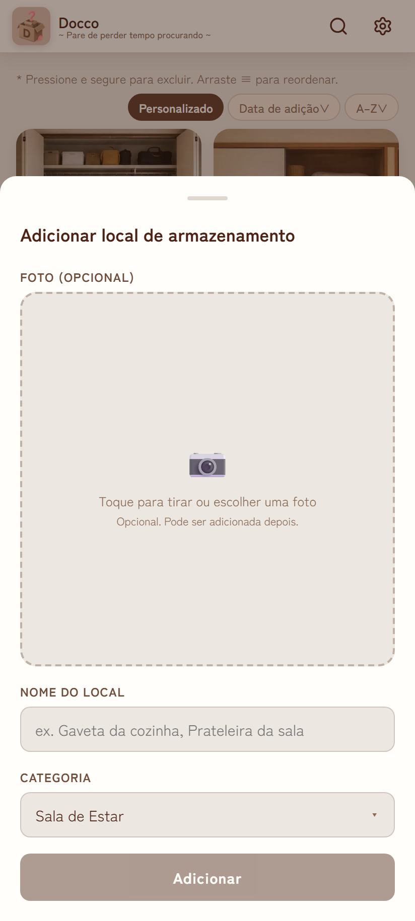 Modal para adicionar local