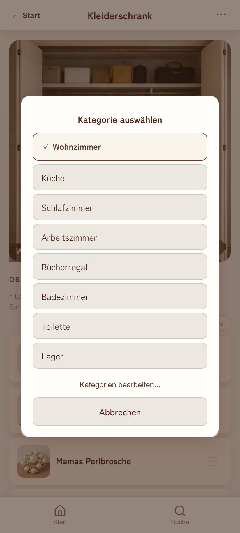 Kategorie eines Orts auswählen