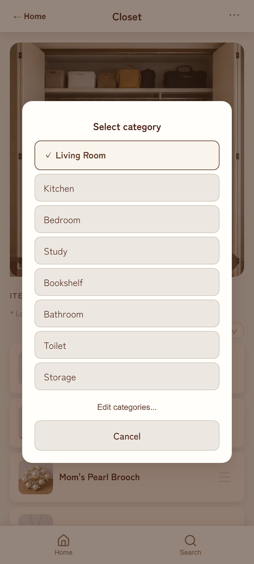 Selecting a location's category