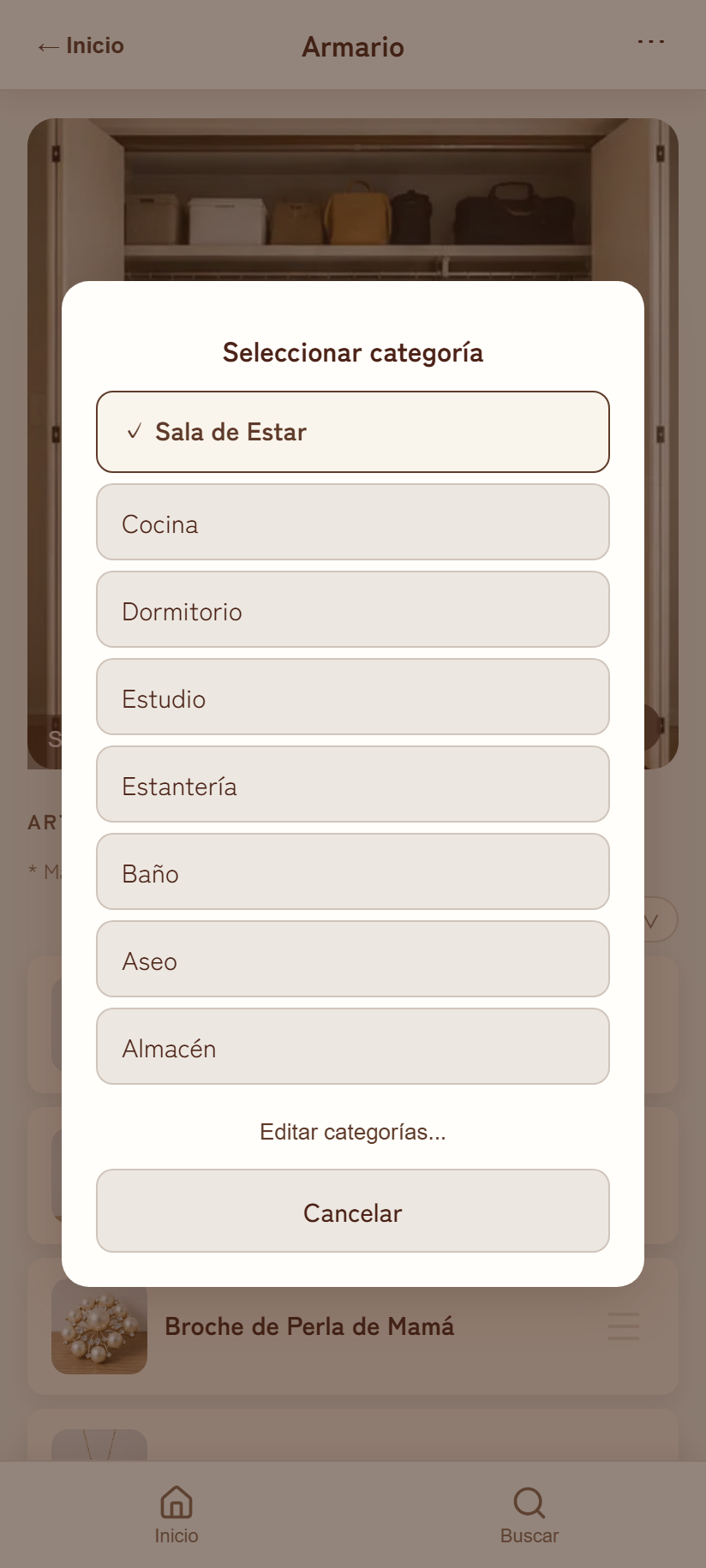 Seleccionar la categoría de un lugar
