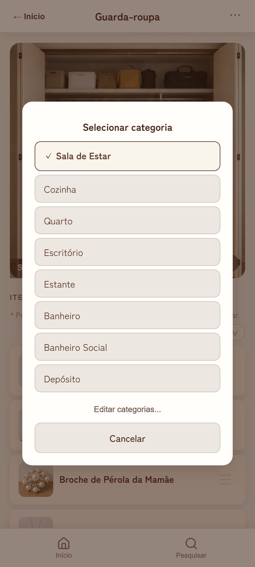 Selecionando a categoria de um local