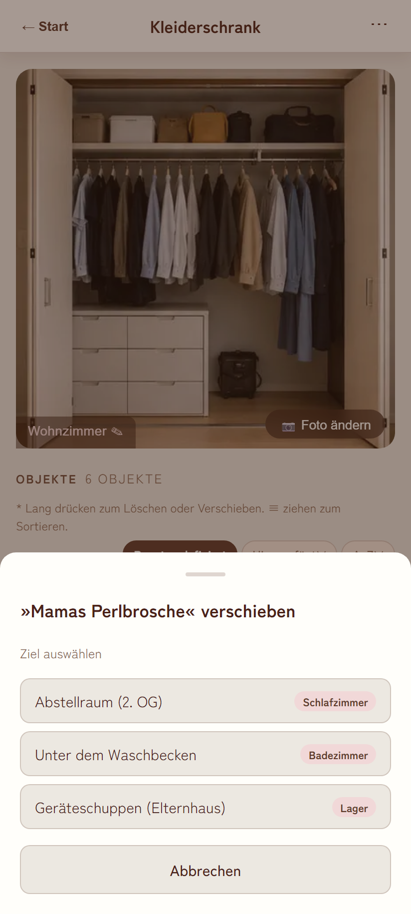 Fenster zum Verschieben eines Objekts