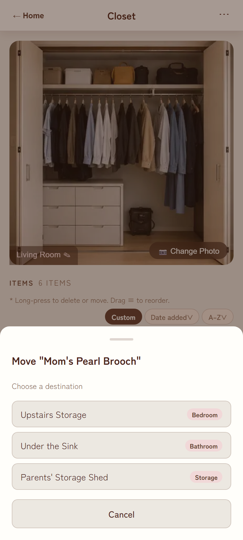 Move item modal