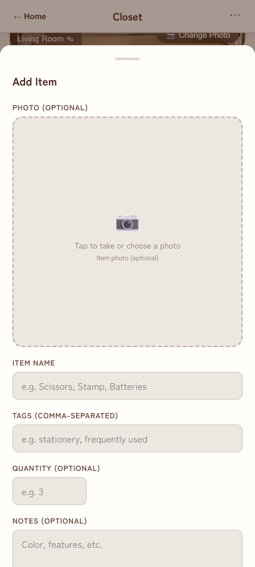 Add item modal