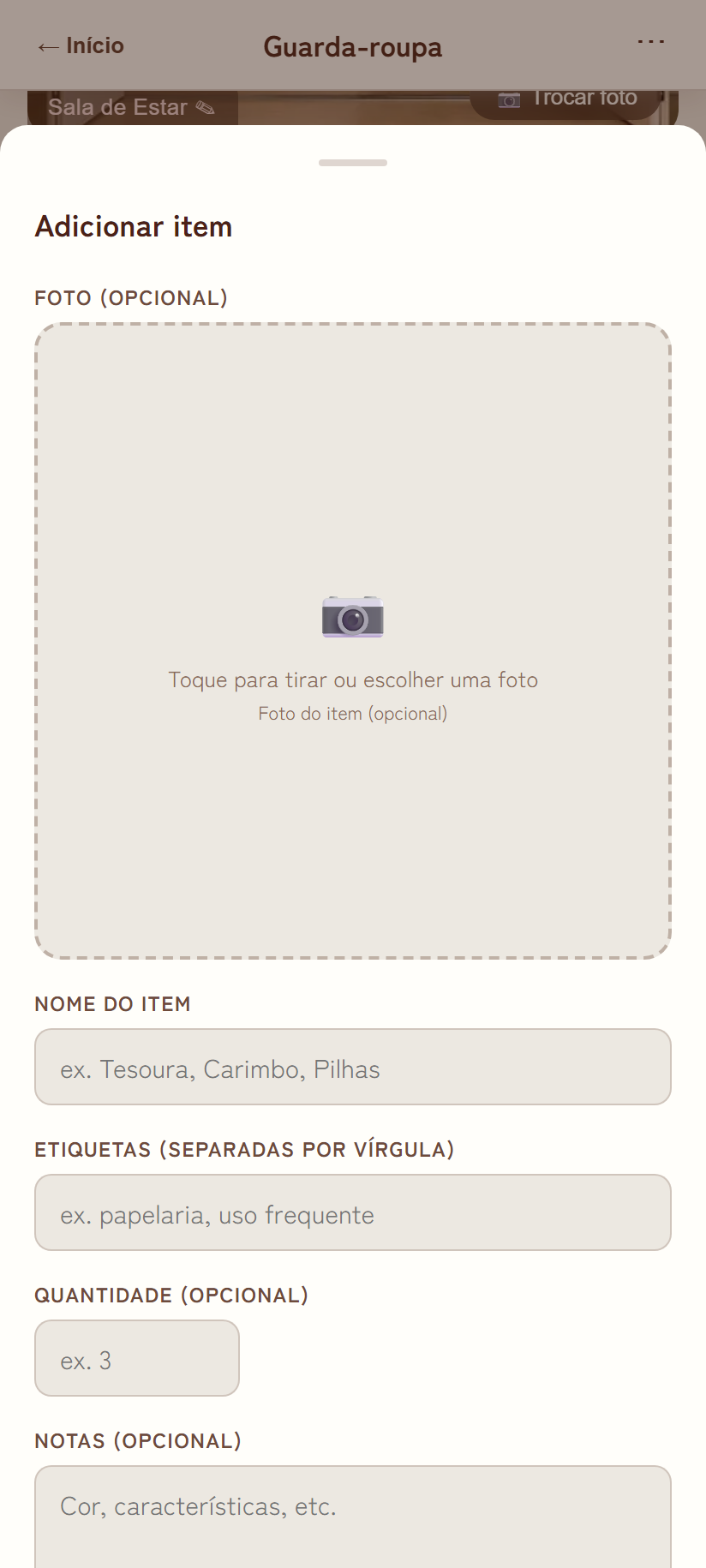 Modal para adicionar item